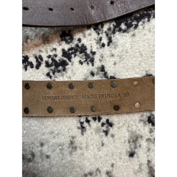 Genuine Leather Dragon Scale Belt Men Size M Brown Silver Hardware Rugged India - Picture 4 of 5